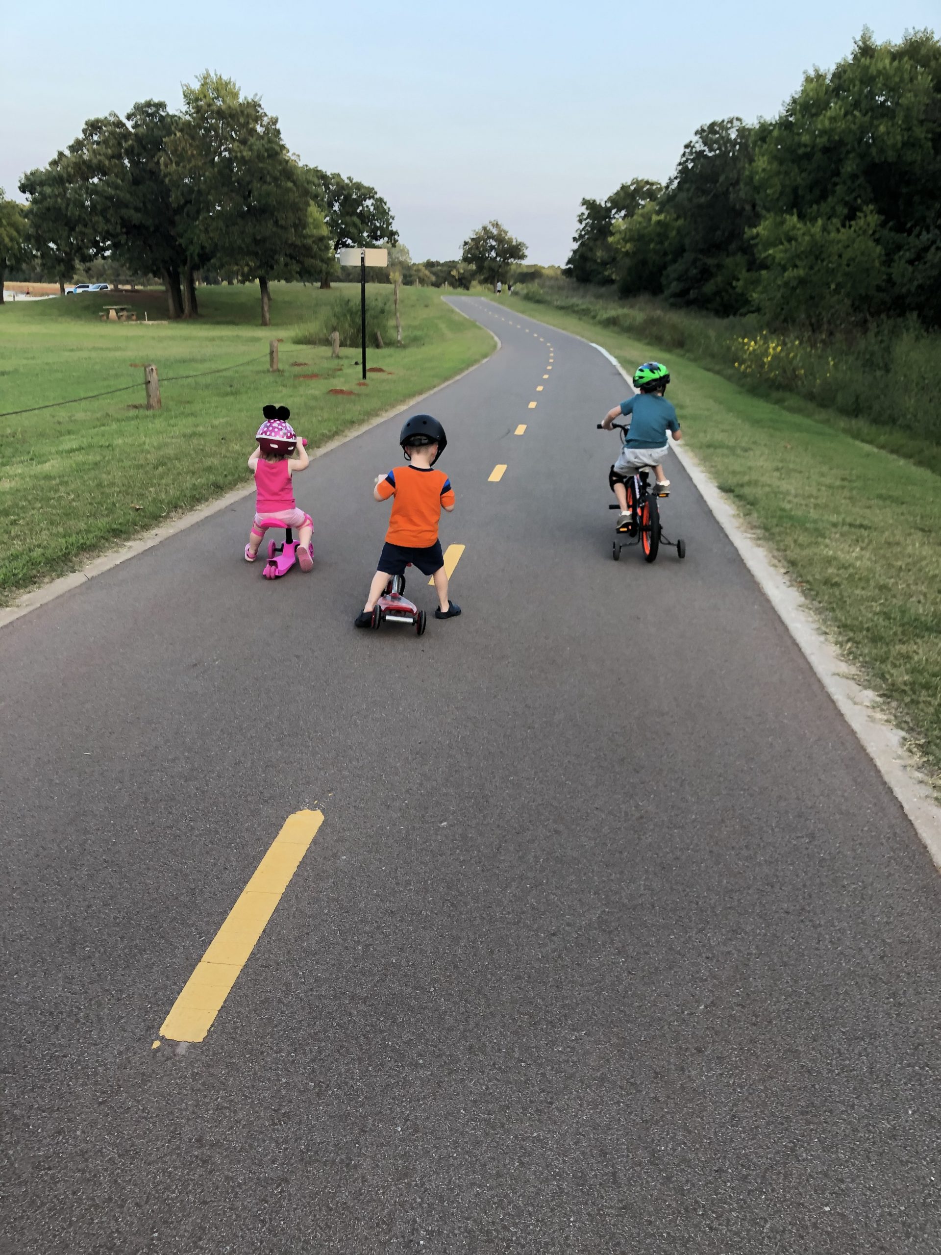 My Three Kids On Scooters At The Park